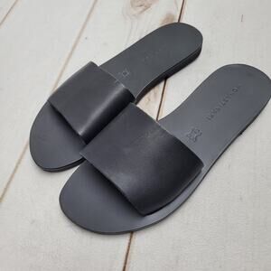 Monastiraki Pylos Greek black leather sandals minimalist lagenlook slides